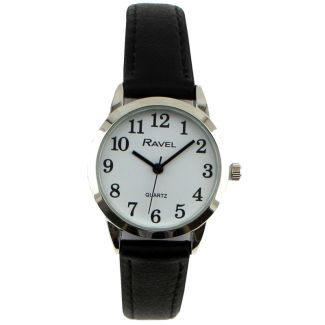 Wholesale Ravel Ladies Easy Read Silver Tone Watch - Black Strap