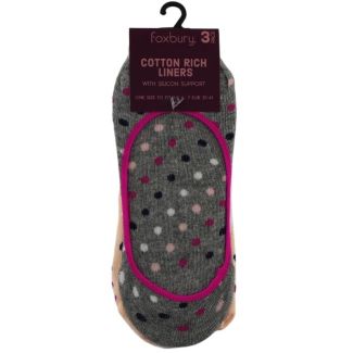 Wholesale Ladies Stripes & Dots Design Cotton Rich Liners - Foxbury (3 Pair Pack) - Asst.