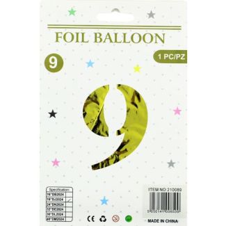 16" Number "9" Air filled Foil Balloon - Gold