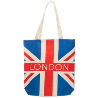London Union Jack Flag Design Reusable Zip Up Cotton Bag