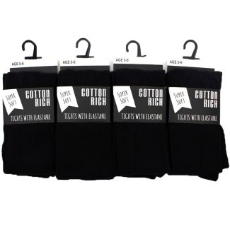 Wholesale Girls School Cotton Rich Tights with Elastane - Black
