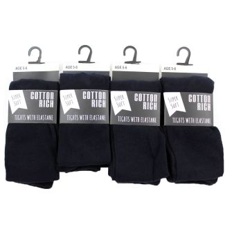Wholesale Girls School Cotton Rich Tights with Elastane - Navy Blue