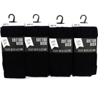 Wholesale Girls School Cotton Rich Tights with Elastane - Black (Age 7-8)