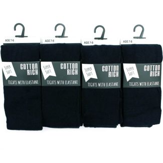 Wholesale Girls School Cotton Rich Tights with Elastane - Navy Blue
