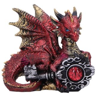 A Mystical Dragon Guardian Key Keeper Figurine - Red (8cm)