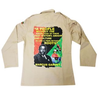 "A People Without..."- Marcus Garvey Buttoned Shirt Jacket - Khaki - Medium