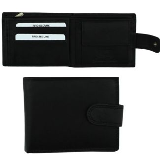 Genuine Leather RFID Bi-Fold Wallet With Stud Closure - Black