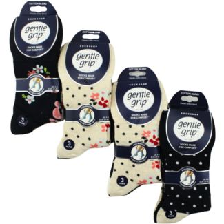 Gentle Grip Floral Design Socks For Ladies (3 Pack) - Assorted