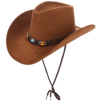 Adult Cowboy Hat With Ornate Band & Cord- Brown