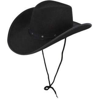 Adult Cowboy Hat with Studded Band & Cord - Black