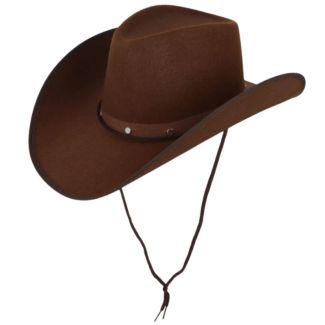Adult Cowboy Hat with Studded Band & Cord - Brown 