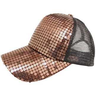 Adult Sequin Mesh Baseball Cap - Brown 