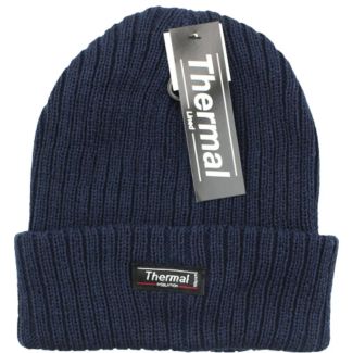 Adults Plain Thermal Knitted Hats - Navy 