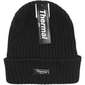 Adults Ribbed Thermal Ski Hat - Black 