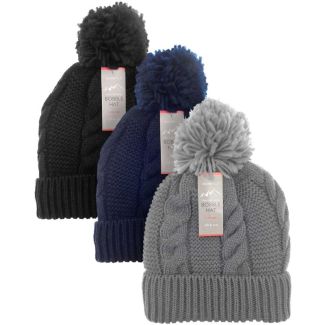 Adults Thermal Lined Knitted Bobble Hats- Assorted Colours 