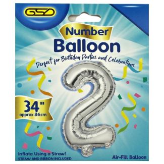 Air Fill Number 2 Balloon - Silver