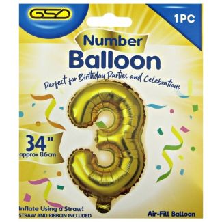 Wholesale Air Fill Number 3 Balloon - Gold 