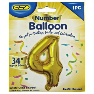 Wholesale GSD Large 34" Foil Balloon Number 4 - Gold
