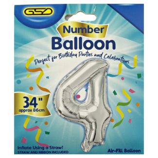 Wholesale Air Fill Number 4 Balloon - Silver