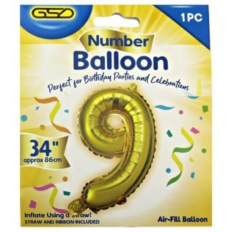 Wholesale Air Fill Number 9 Balloon - Gold 