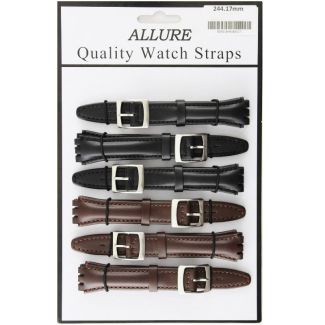 Wholesale Allure Plain Leather Watch Straps - Assorted Colours - 17mm (Black)