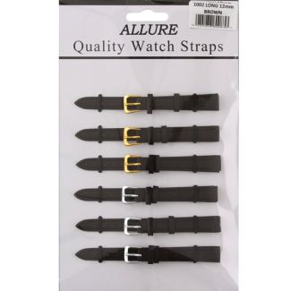 Allure Extra Long Brown Leather Watch Straps - Assorted Buckles - 12mm