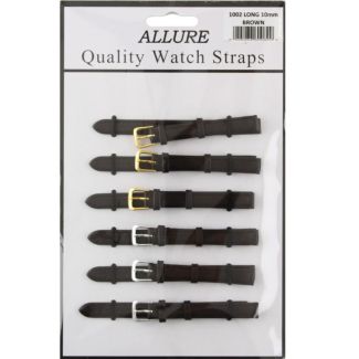 Allure Extra Long Brown Leather Watch Straps - Assorted Buckles - 10mm