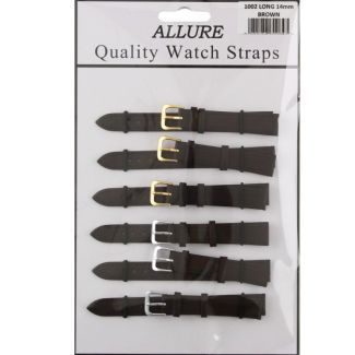 Allure Extra Long Brown Leather Watch Straps - Assorted Buckles - 16mm