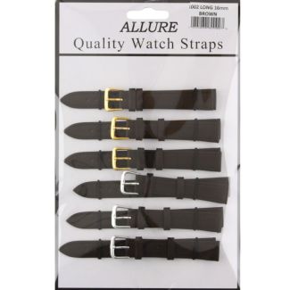 Allure Extra Long Brown Leather Watch Straps - Assorted Buckles - 16mm