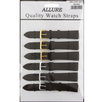 Allure Extra Long Brown Leather Watch Straps - Assorted Buckles - 18mm