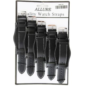 Wholesale Allure Plain Leather Watch Straps With Pad - Black - 22mm