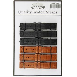 Allure Premium Leather Croc Stitched Watch Straps - Tan/Black - 20mm