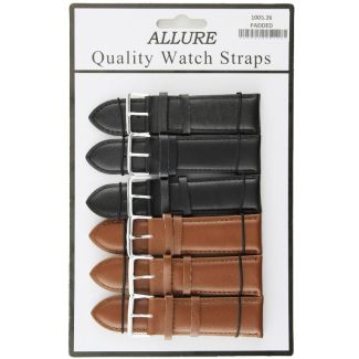 Wholesale Allure Premium Padded Leather Watch Straps - Asst 26mm