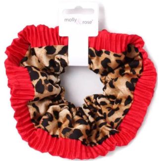 Animal Print Scrunchie with Red Trim