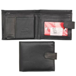 Wholesale Men's Bi-Fold RFID Leather Wallet With Closure Button - Black