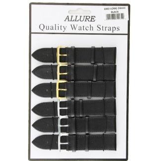 Allure Long Black Leather Watch Straps - Asst. Buckles - 24mm