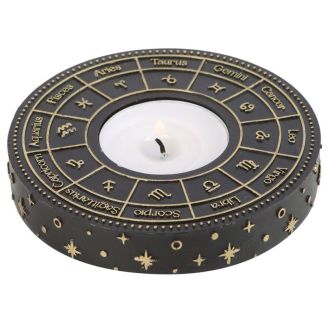 Astrology Wheel Tealight Candle Holder Gold Detail Design - (9cm)