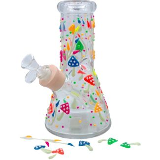 Atomic Glass "Glow in Dark Mushroom" Waterpipe - 8 Inch