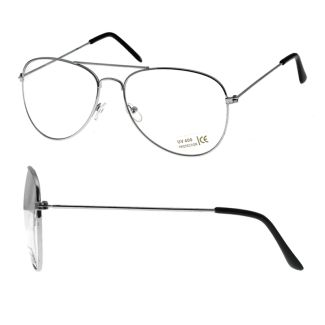 Aviator Glasses - Clear Lens (Silver Frame)