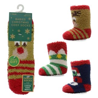 Wholesale Babies Cosy Christmas Socks (1 Pack) - Assorted Sizes & Designs 