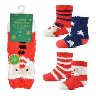 Babies Christmas Cosy Gripper Socks Pack of 2- Assorted
