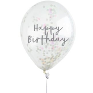 Iridescent Happy Birthday Confetti Balloons (Pack of 5)