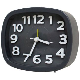 Bedside Quartz Rectangular Alarm Clock - Grey (9.5 x 11.5 x 4 cm)