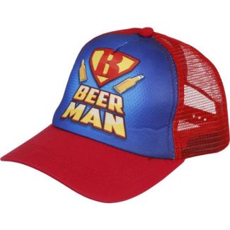 Beer Man Mesh Back Trucker Cap - Red & Blue