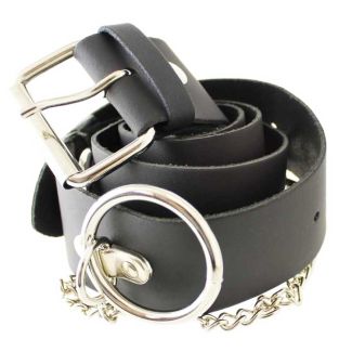 Wholesale Leather Belt With Chain & Rings Black  (L)