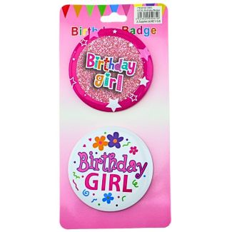 Birthday Girl Badge Floral & Glitter Design (7.5cm)
