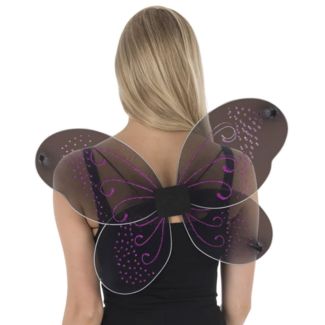 Black Fairy Wings with Pink Coloured Glitter Design