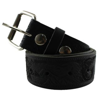 Men's Roller Buckle Eagle Embossed Genuine Leather Belts 1.5" Wide - Black (Large)