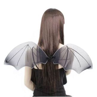 Black Net Bat Wings With Silver Glitters 