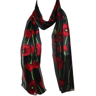 Ladies Satin Scarf Poppy Flower Design